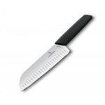 Ніж кухонний Victorinox Swiss Modern Santoku Fluted, 17 см, чорний, блістер арт.6.9053.17KB
