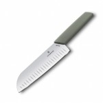 Ніж кухонний Victorinox Swiss Modern Santoku Fluted, 17 см, олива, блістер арт.6.9056.17K6B