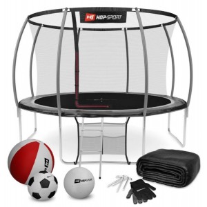 Батут Hop-Sport Premium 12ft (366 см) черно-серый с внутренней сеткой