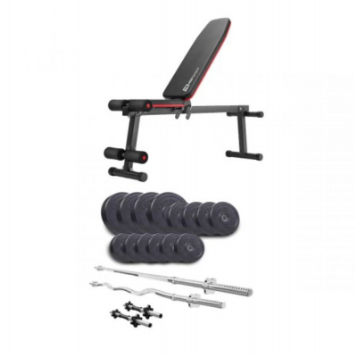 Набор Elitum Titan 55 кг со скамьей HS-1010 Pro, штангами и гантелями, сталь