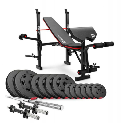 Набір Hop-Sport Premium 38 кг з лавою HS-1055 Pro, штангами та гантелями