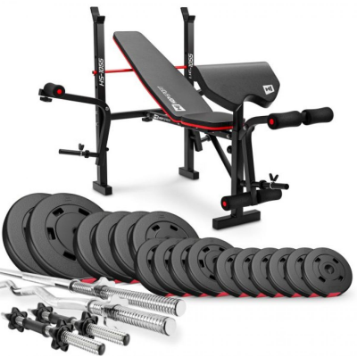 Набор Hop-Sport Premium 75 кг со скамьей HS-1055, штангами и гантелями