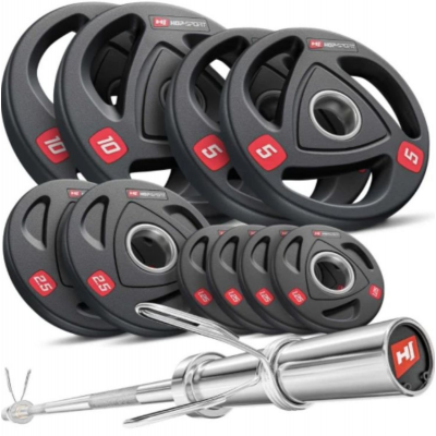 Набор олимпийских дисков Hop-Sport PRO 55 кг с грифом 165см, Черный