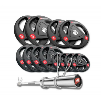 Набор олимпийских дисков Hop-Sport PRO 150 кг с грифом 220 см, домашний