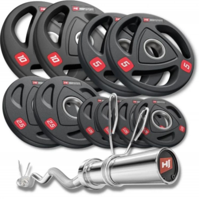 Набір олімпійських дисків Hop-Sport PRO 50 кг з W-подібним грифом, Чорний