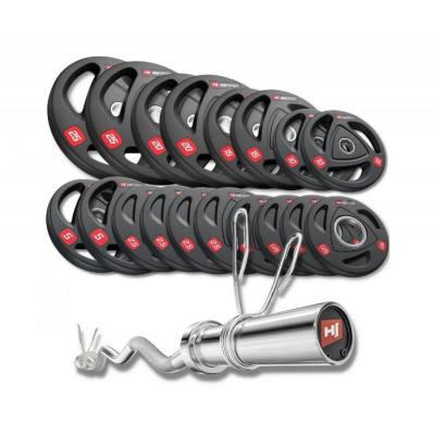 Набір олімпійських дисків Hop-Sport PRO 175 кг з W-подібним грифом, домашній