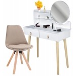Туалетний столик Jumi Scandi із дзеркалом (шкіряні ручки) + стілець Saida бежевий