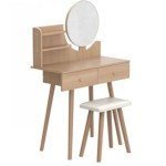 Туалетний столик Chomik WENDY із дзеркалом + бежевий табурет