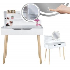 Туалетный столик Jumi Scandi на 2 ящика с зеркалом и LED подсветкой белый Туалетный столик Jumi Scandi на 2 ящика с зеркалом и LED подсветкой белый