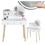 Туалетный столик Jumi Scandi LED подсветка, с ящиками, кожаные ручки, белый