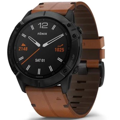 Спортивные часы Garmin Fenix 6X Black DLC with Chestnut Leather Band 010-02157-14