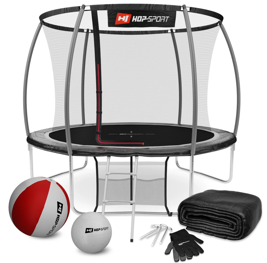 Батут Hop-Sport Premium 10ft (305см) черно-серый с внутренней сеткой