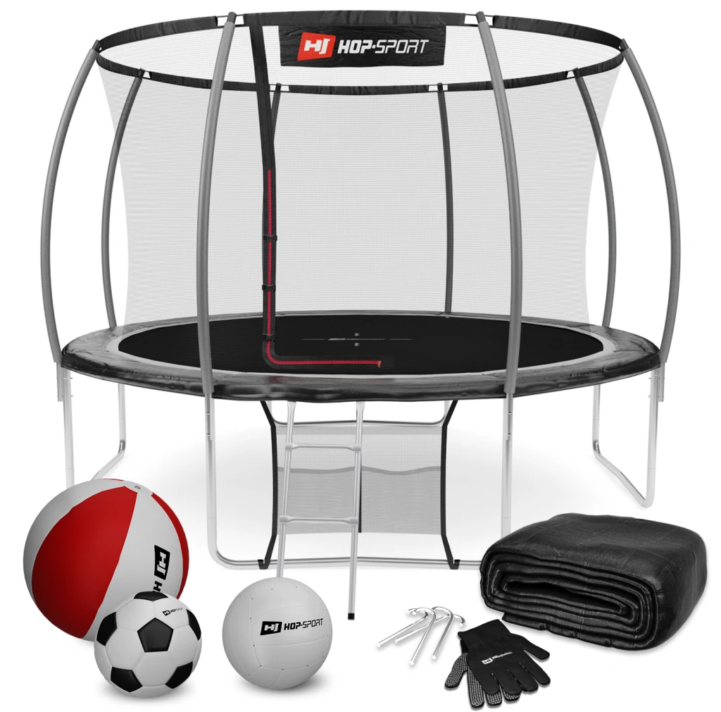 Батут Hop-Sport Premium 12ft (366 см) черно-серый с внутренней сеткой