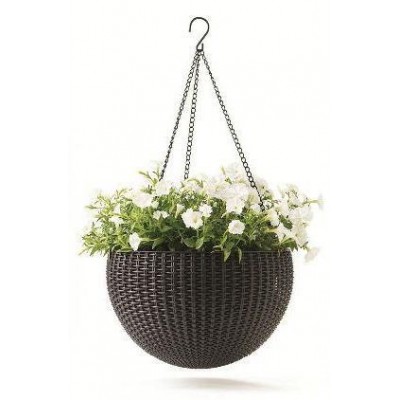 Подвесной горшок для цветов Keter 8,6 л. Rattan style hanging sphere planter