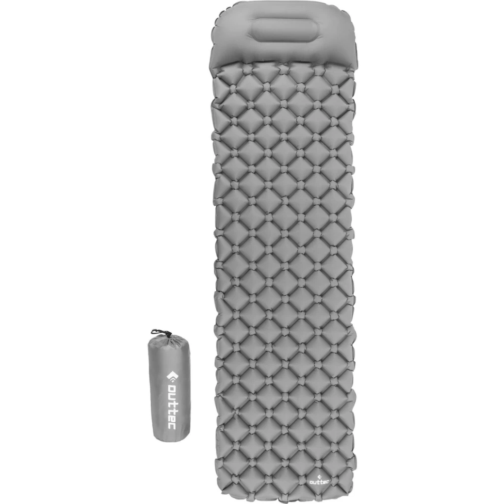 Надувной коврик Outtec 195х55х5см с подушкой серый Надувной коврик Outtec 195х55х5см с подушкой серый